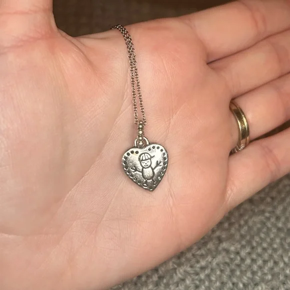 Silver Tone Happy Boy Heart Necklace - Picture 2 of 5